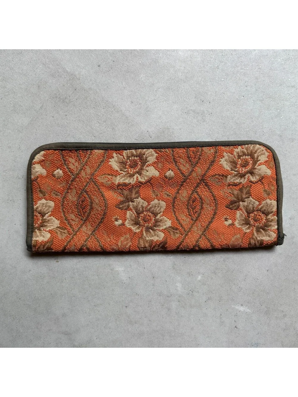 Vtg 70's Needlepoint Knitting Needles Tapestry Flower Floral Long Zipper Case